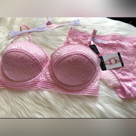 New French Affair Pink Pirouette Strapless Push Up Bra Panty Set 36C - Picture 2 of 3